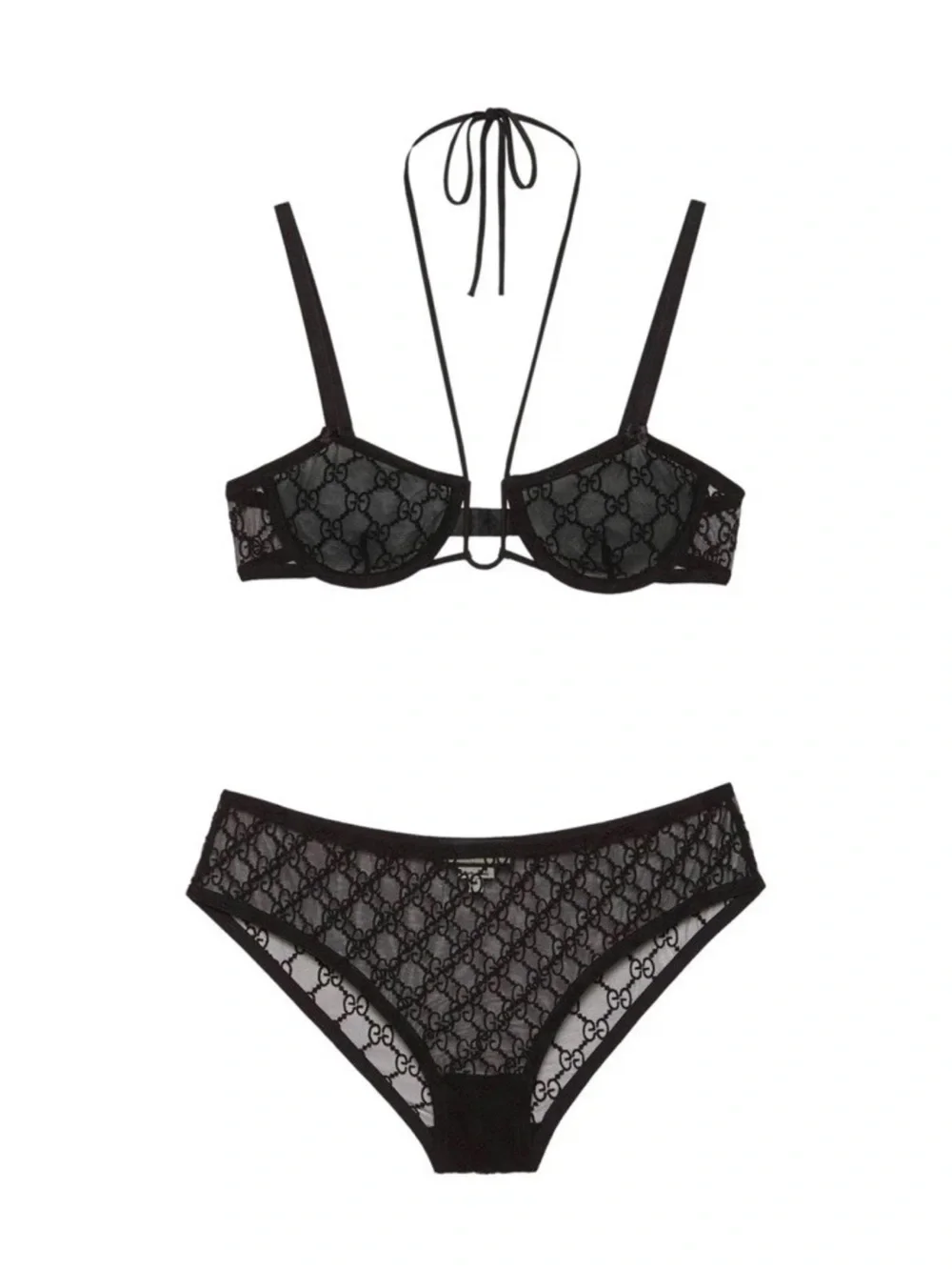 NWT Gucci  Embroidered GG Logo Black Tulle Lingerie Set Sz/ S